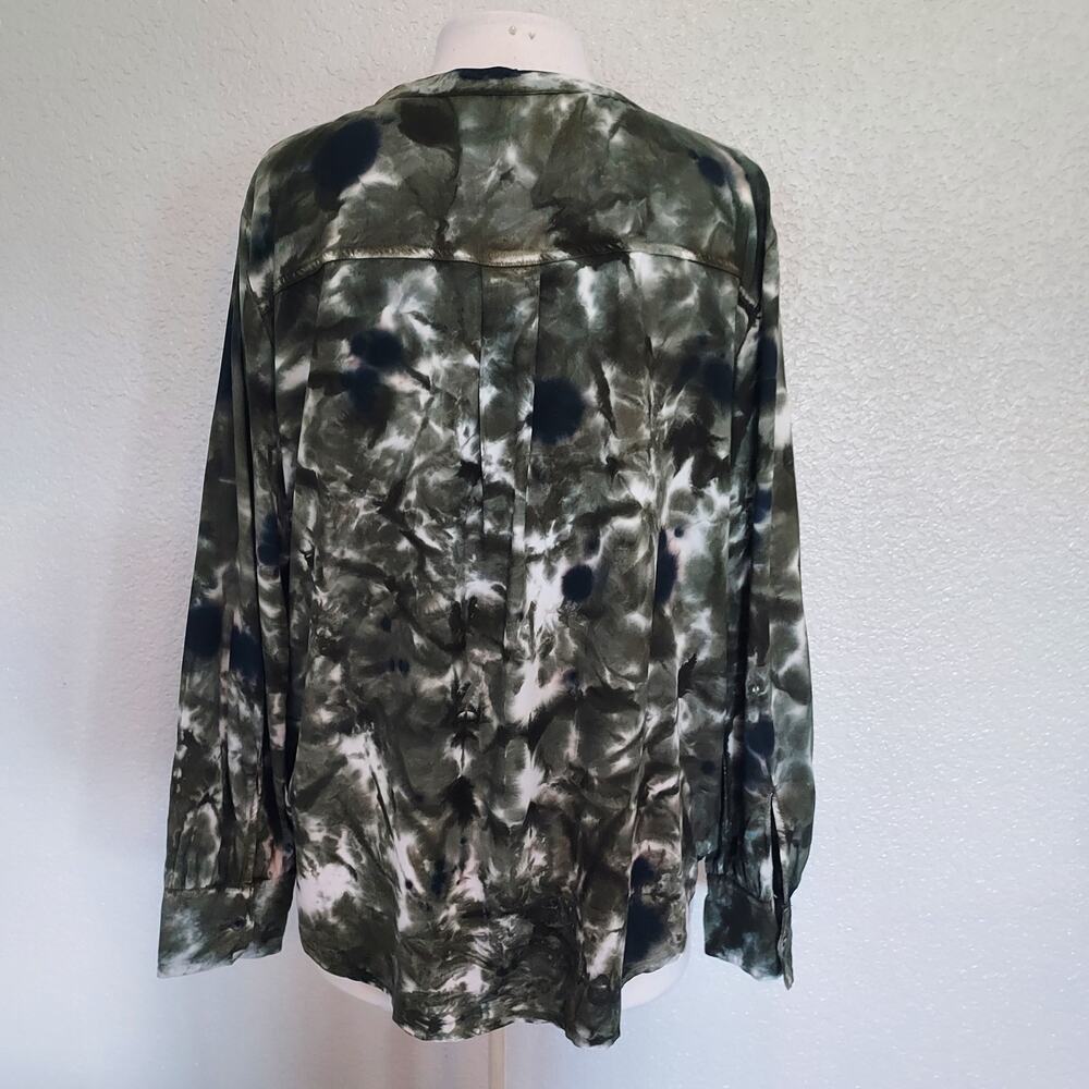 Rock & Republic Army Green Tie Dye Wrap Front Long Sleeve V-neck Blouse Size XL - Picture 9 of 11